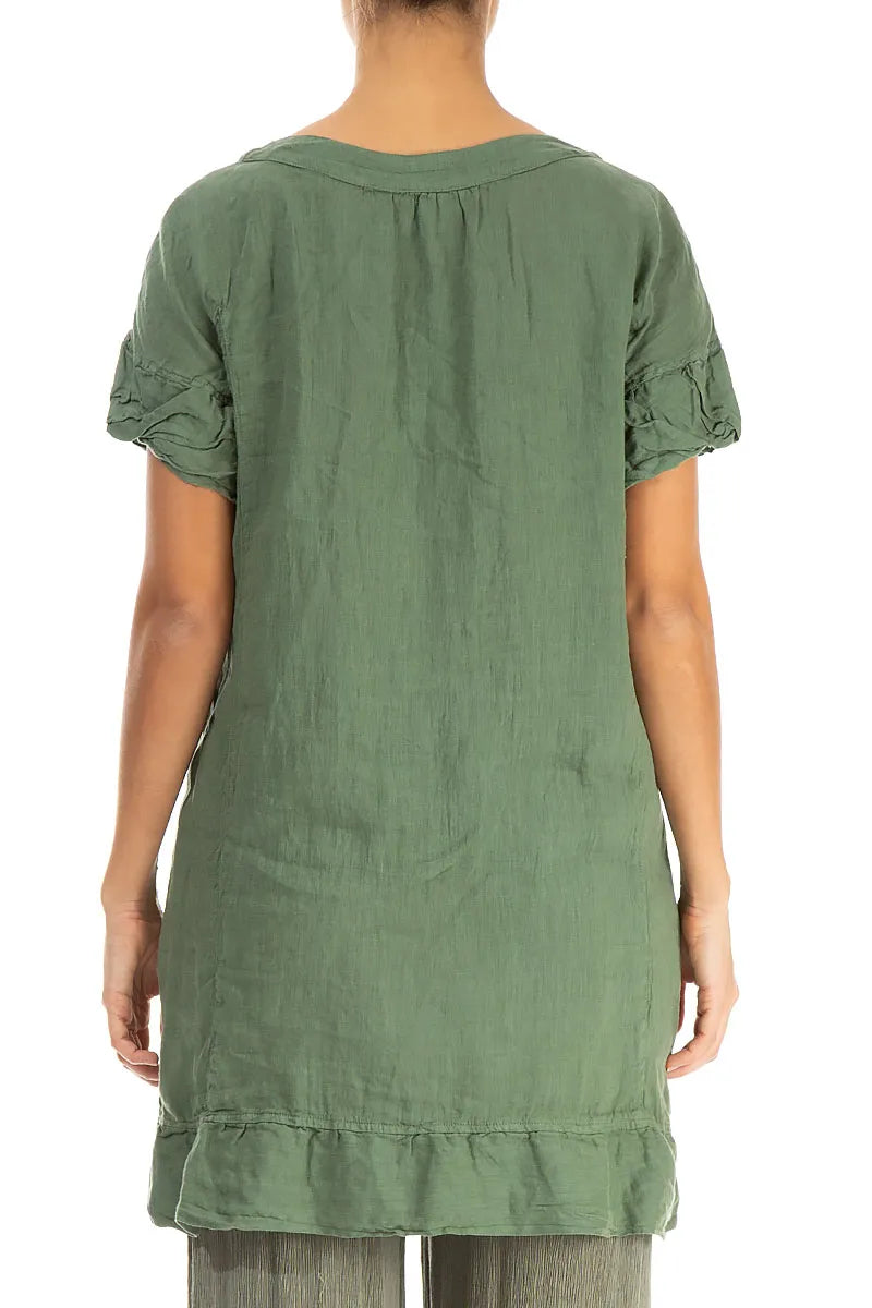 Frill Detail Green Linen Tunic Dress 2