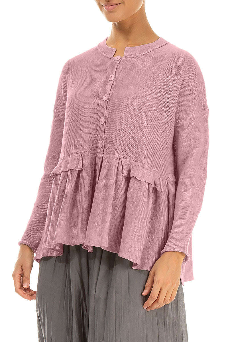 Frilled Hem Mauve Pink Linen Cardigan 3