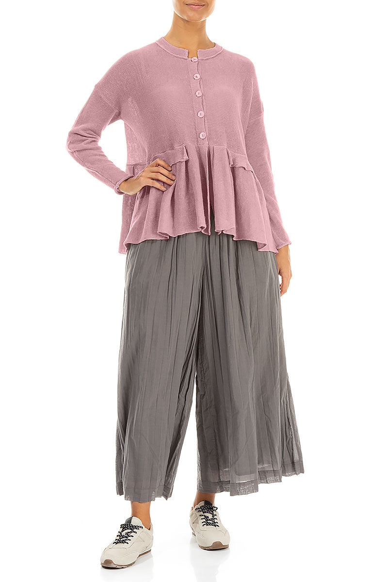 Frilled Hem Mauve Pink Linen Cardigan 4