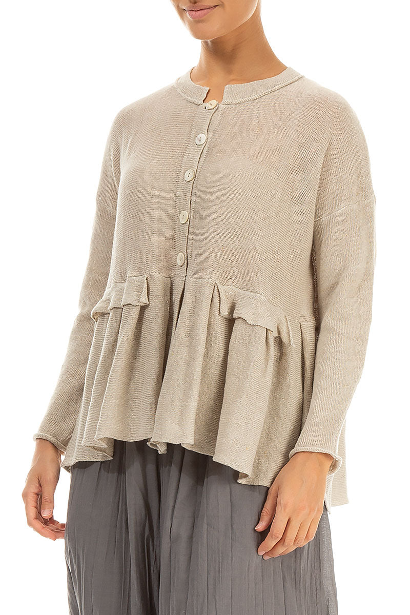 Frilled Hem Natural Linen Cardigan 3