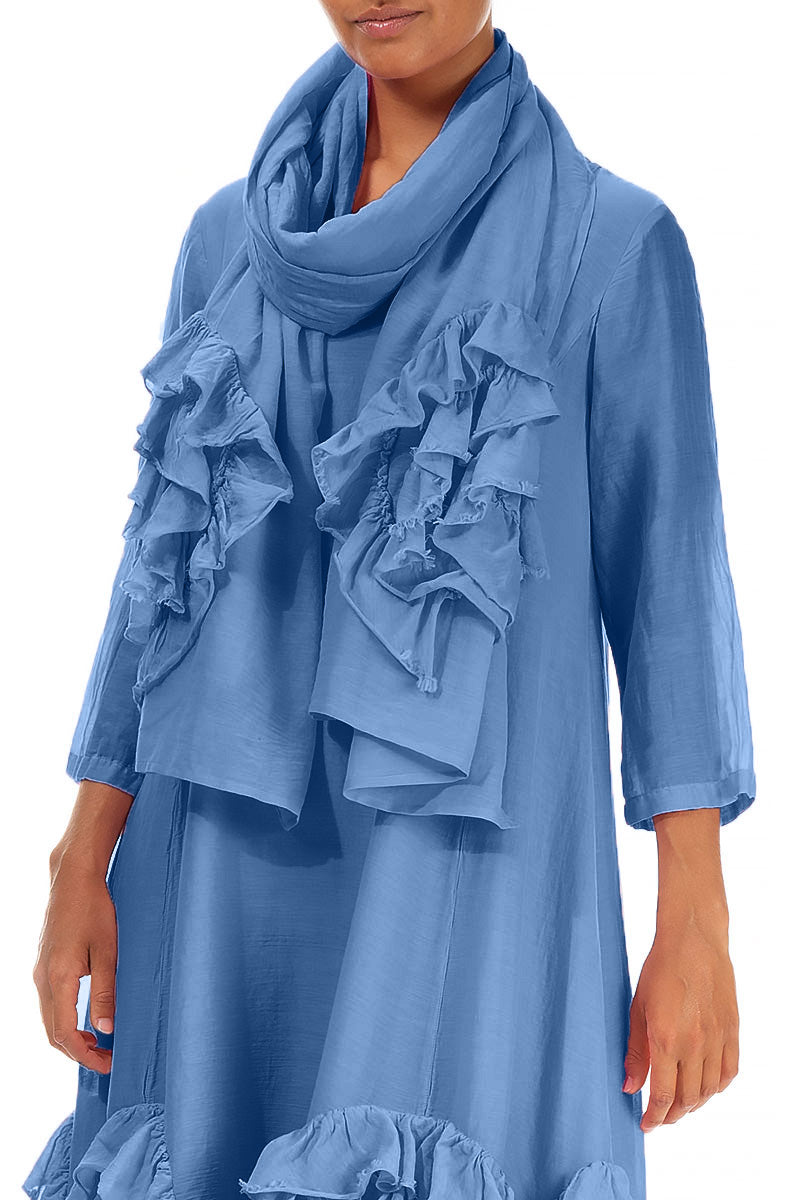 Frilly Flower Cobalt Blue Silk Cotton Scarf 3