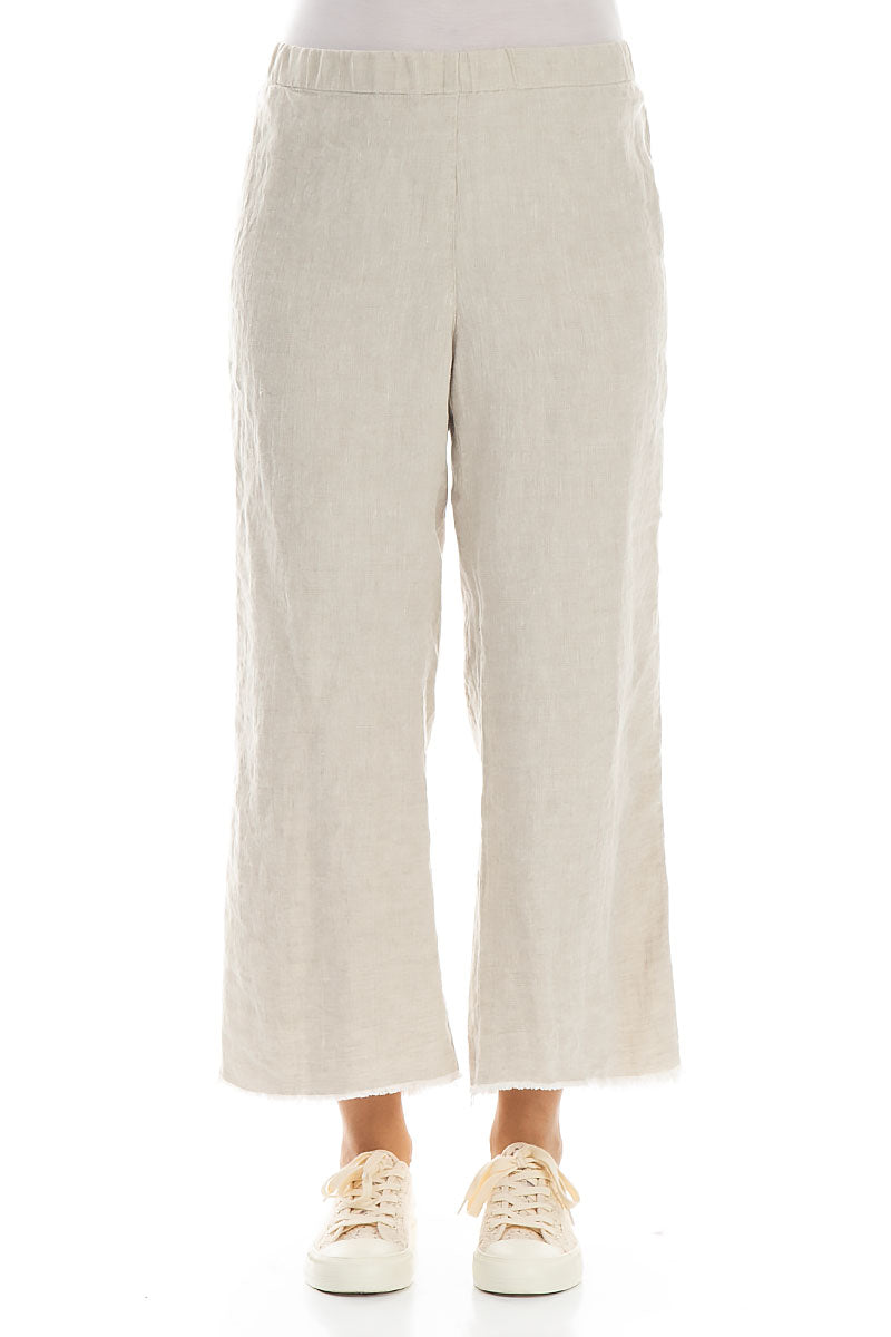 Fringed Flared Natural Linen Trousers 1