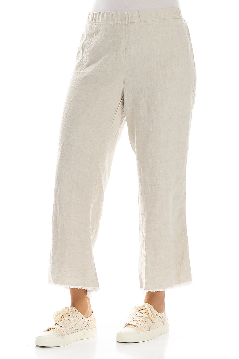Fringed Flared Natural Linen Trousers 3