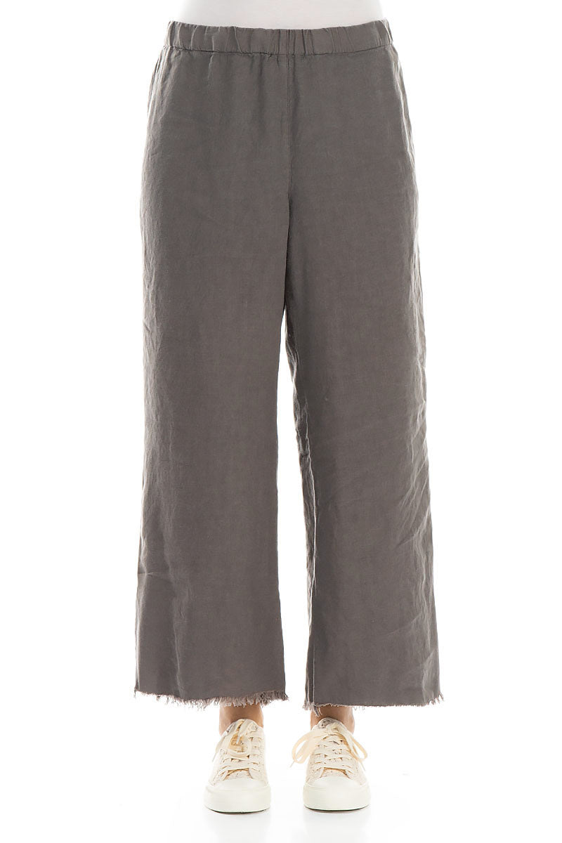 Fringed Flared Truffle Linen Trousers 1
