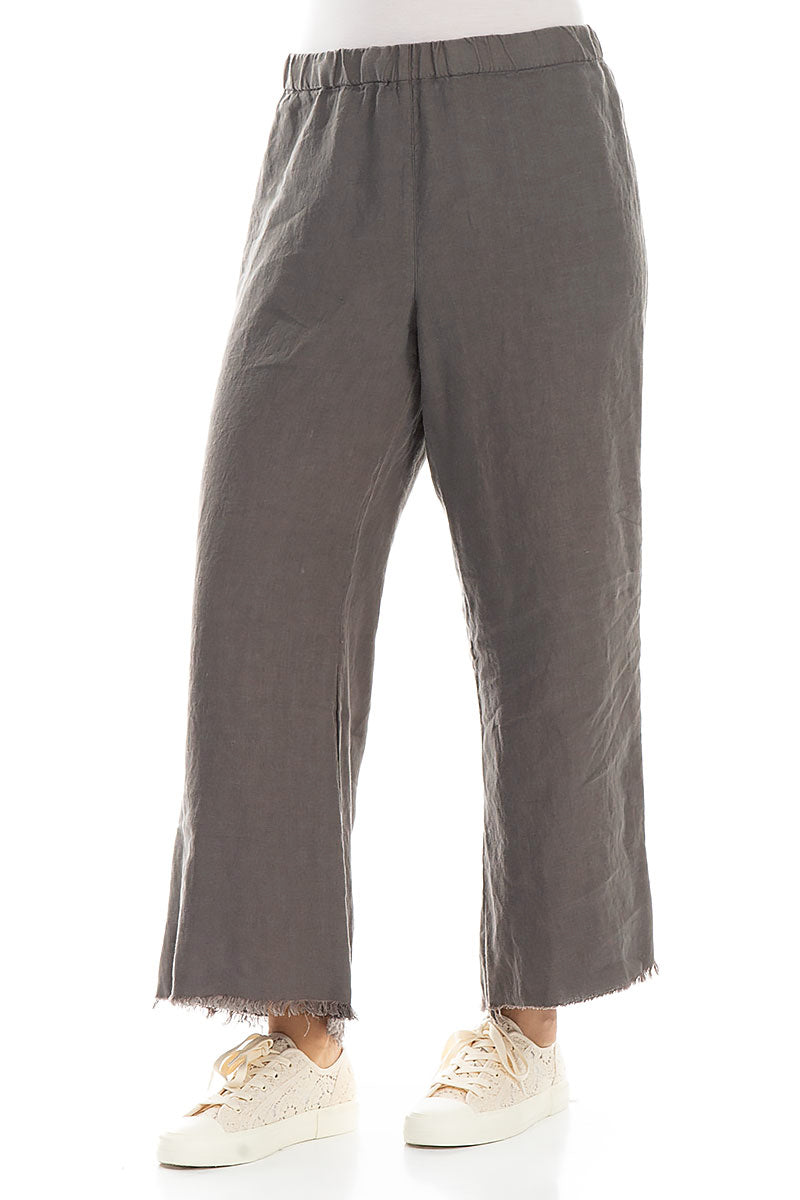 Fringed Flared Truffle Linen Trousers 3