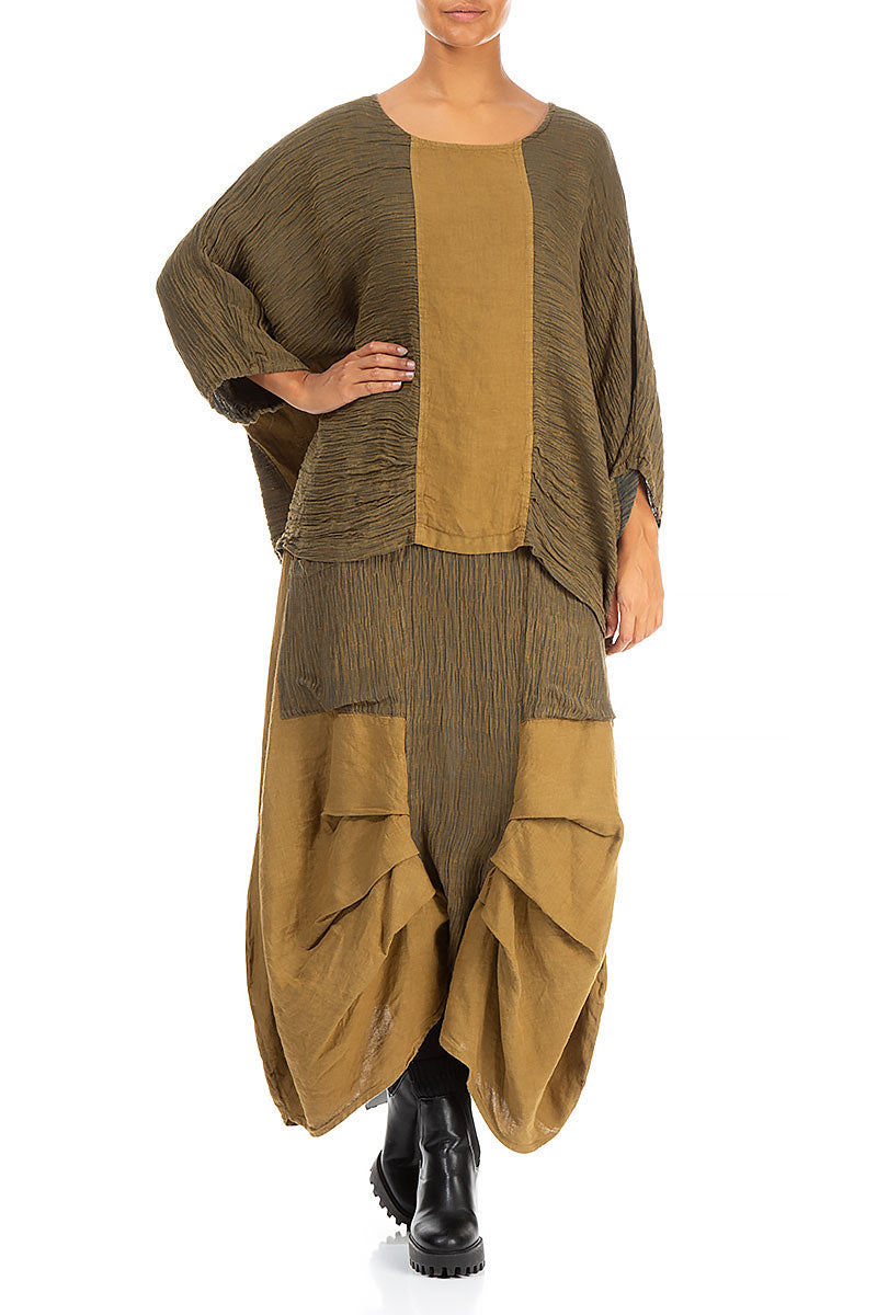 Front Pleats Crinkled Khaki Mustard Midi Trousers 4