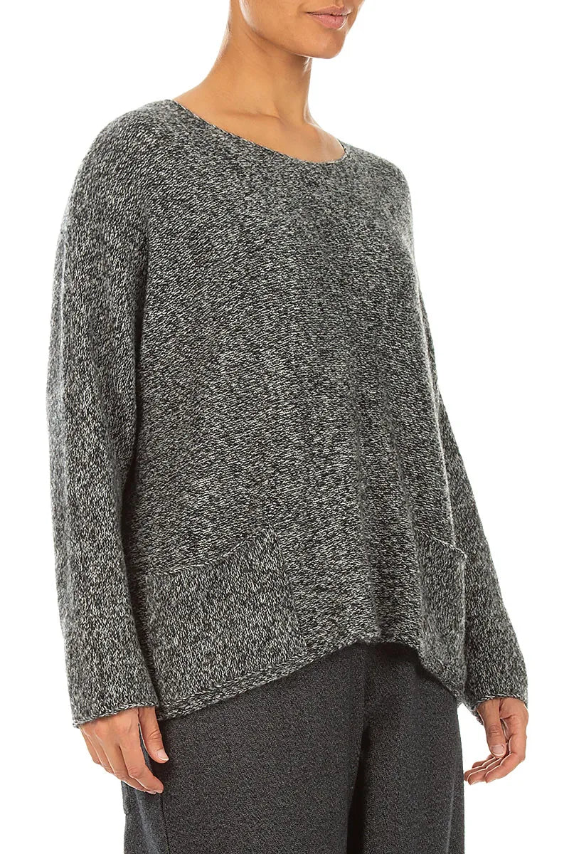 Front Pockets Grey Mélange Cashmere Sweater