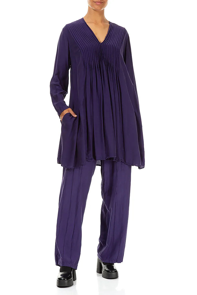 Front Tucks Royal Purple Silk Bamboo Tunic 4