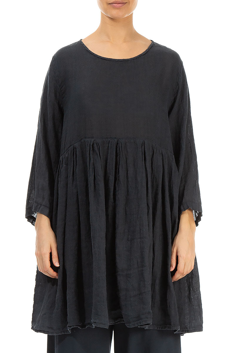 Gathered Graphite Gauze Linen Tunic 1
