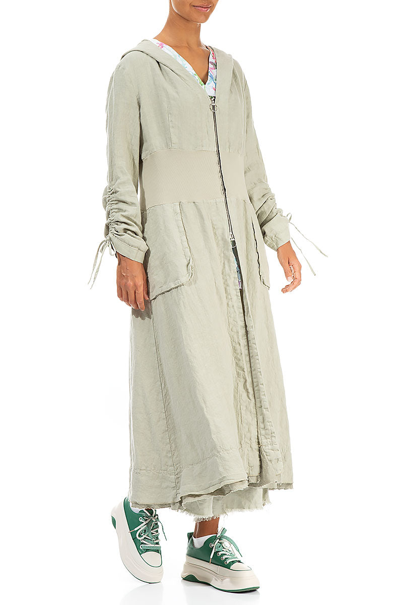 Hooded Gathered Sleeves Laurel Green Linen Jacket 3