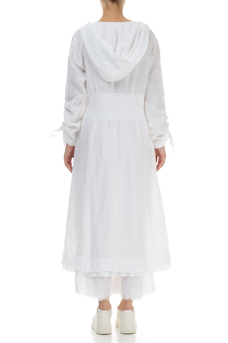 Gathered Sleeves White Linen Hooded Jacket 2