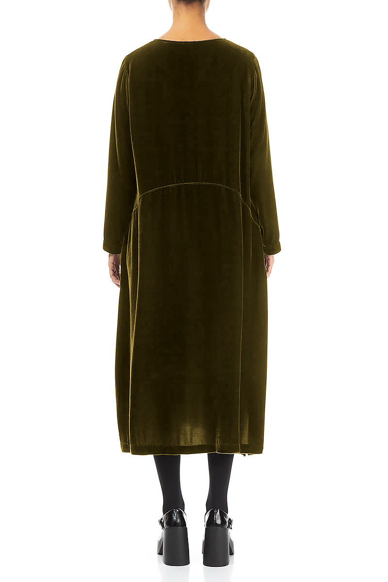 Golden Lime Silk Velvet Shift Dress 2