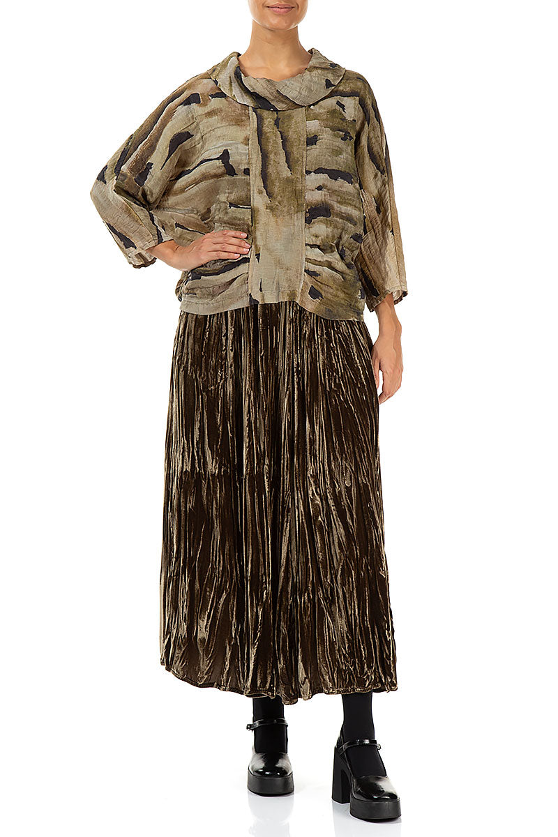 Golden Sage Crumpled Silk Velvet Skirt