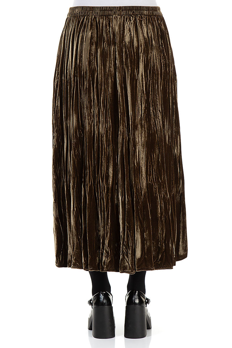 Golden Sage Crumpled Silk Velvet Skirt