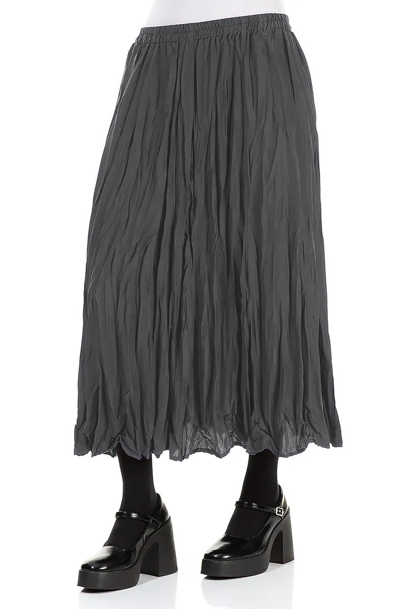 Graphite Blue Crumpled Pure Silk Skirt 3