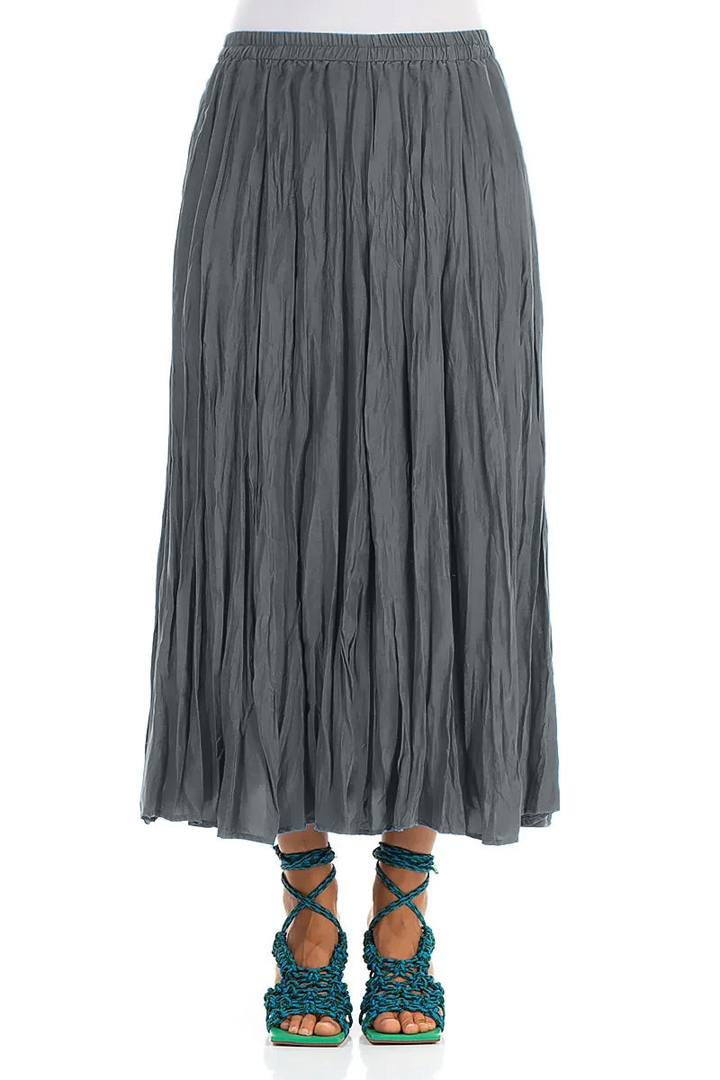 Graphite Crumpled Pure Silk Skirt