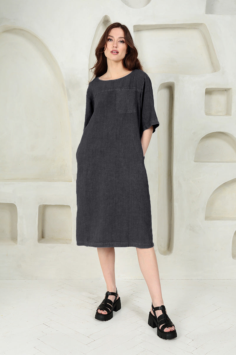 Robe droite en lin graphite