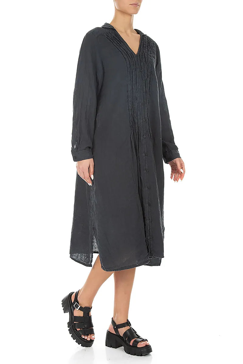 Robe chemise en lin froissé graphite