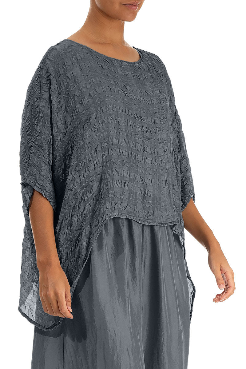 Graphite Textured Kaftan Silk Blouse