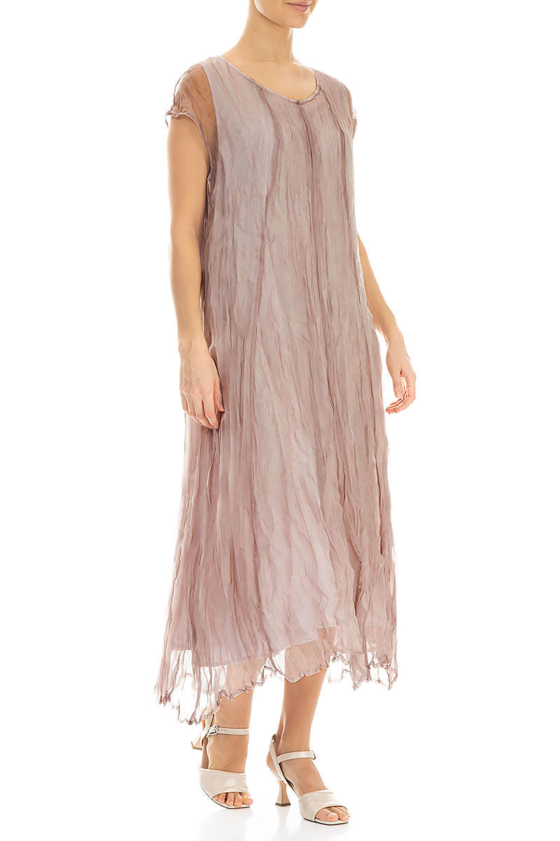 Greige Crumpled Silk Chiffon Dress 3