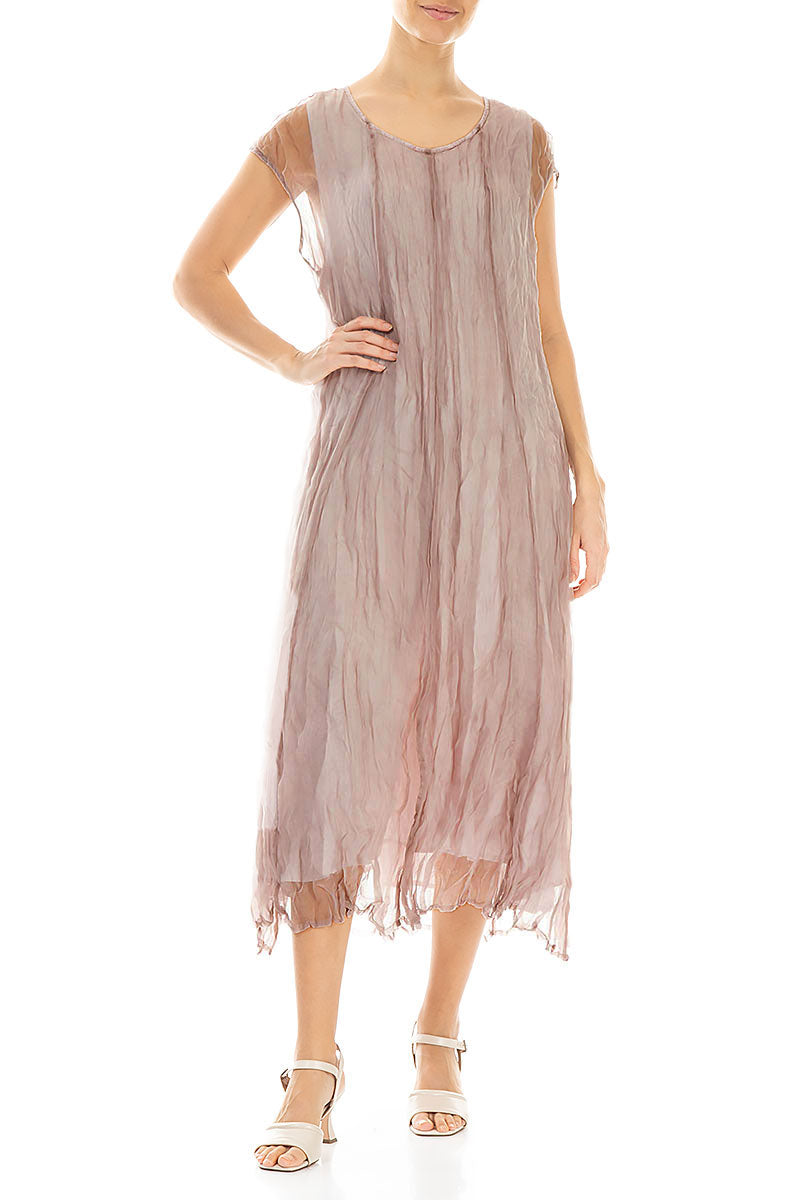 Greige Crumpled Silk Chiffon Dress 4