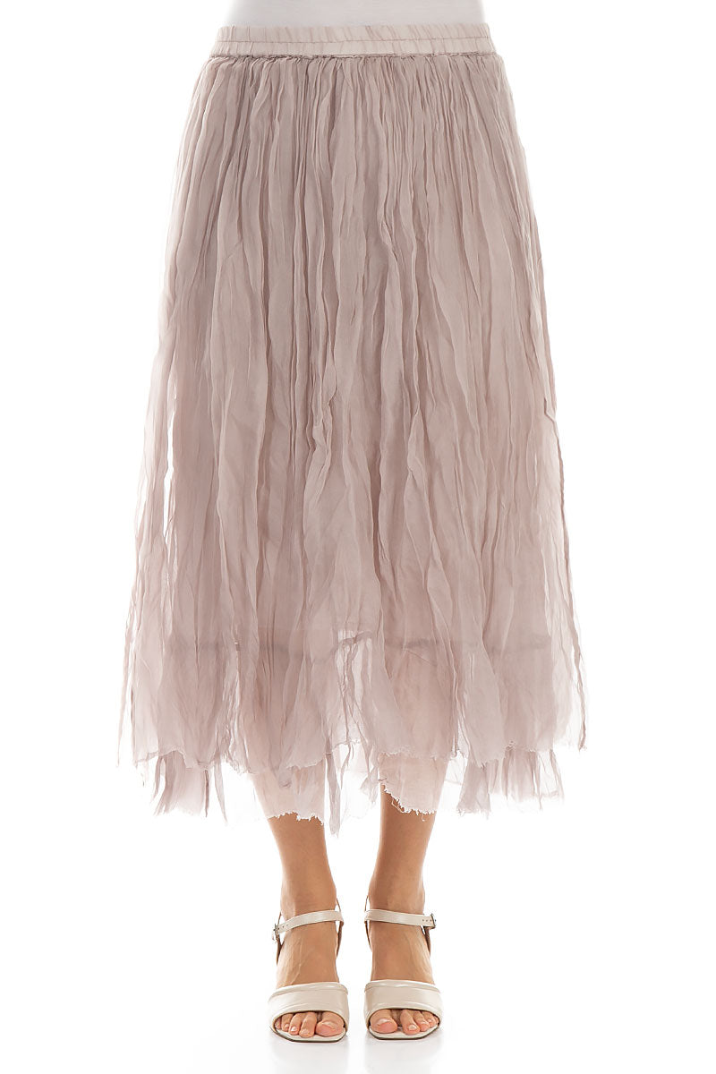 Greige Crumpled Silk Chiffon Skirt