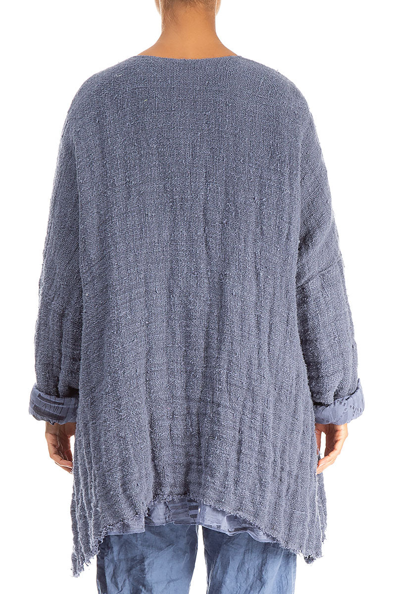 Dropped Edge Blue Nova Lined Handwoven Linen Jacket 2