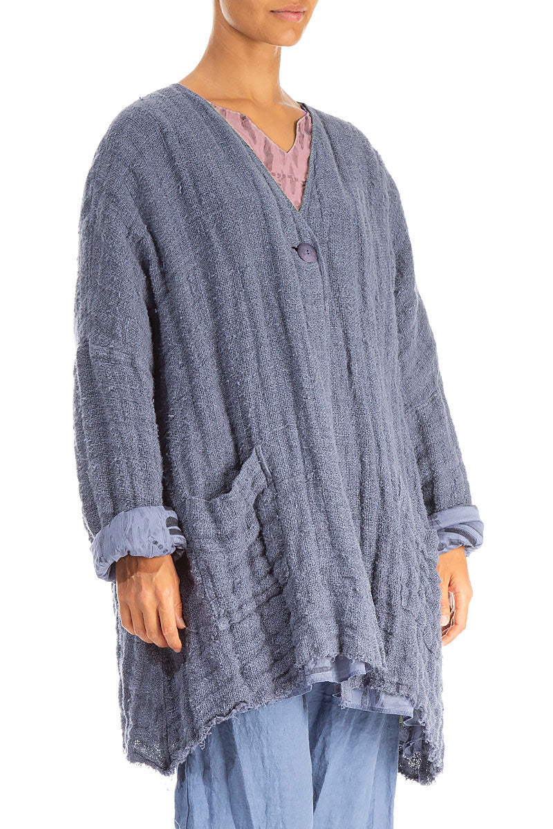 Dropped Edge Blue Nova Lined Handwoven Linen Jacket 3