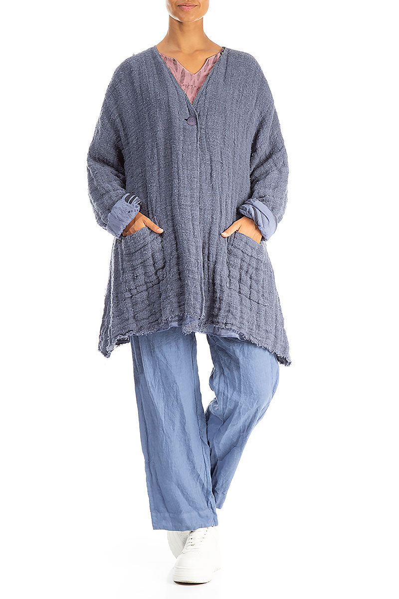 Dropped Edge Blue Nova Lined Handwoven Linen Jacket 4