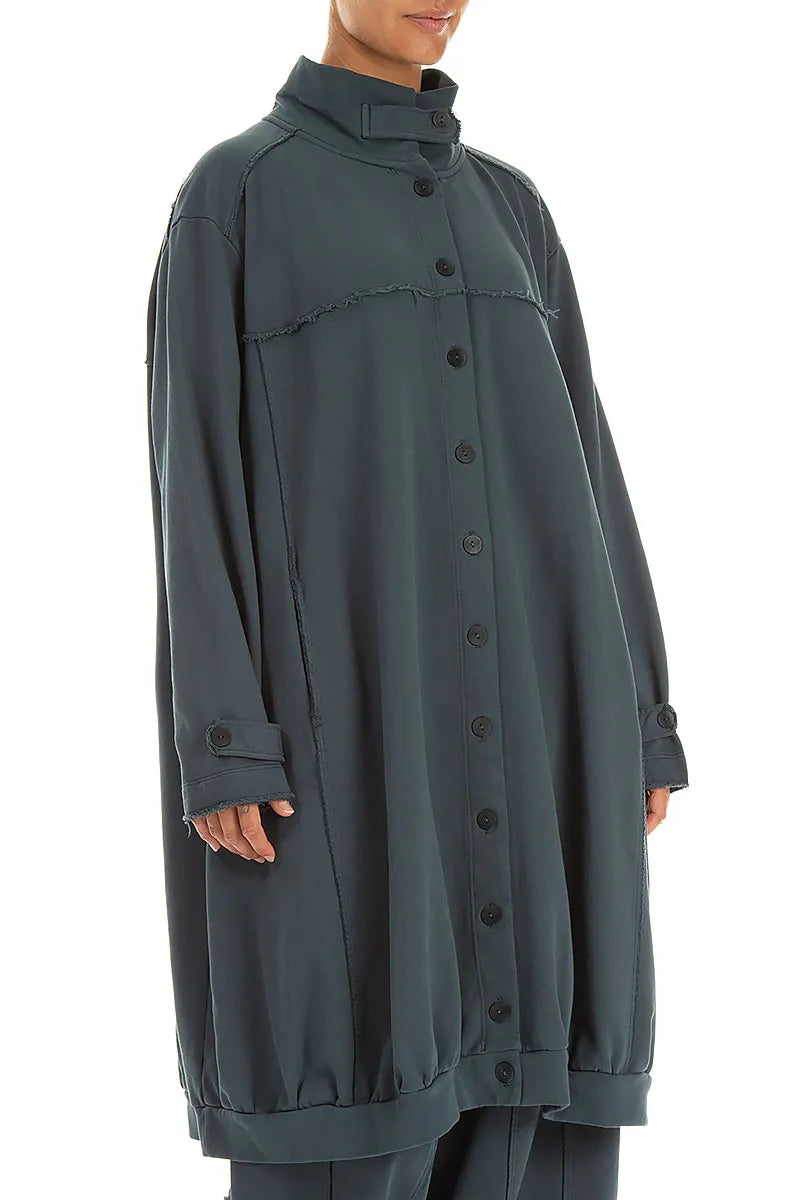 High Collar Slate French Terry Cotton Jacket 3