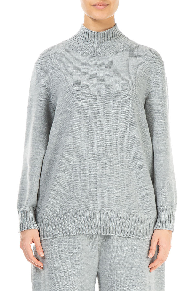 High Neck Grey Knitted Wool Jumper