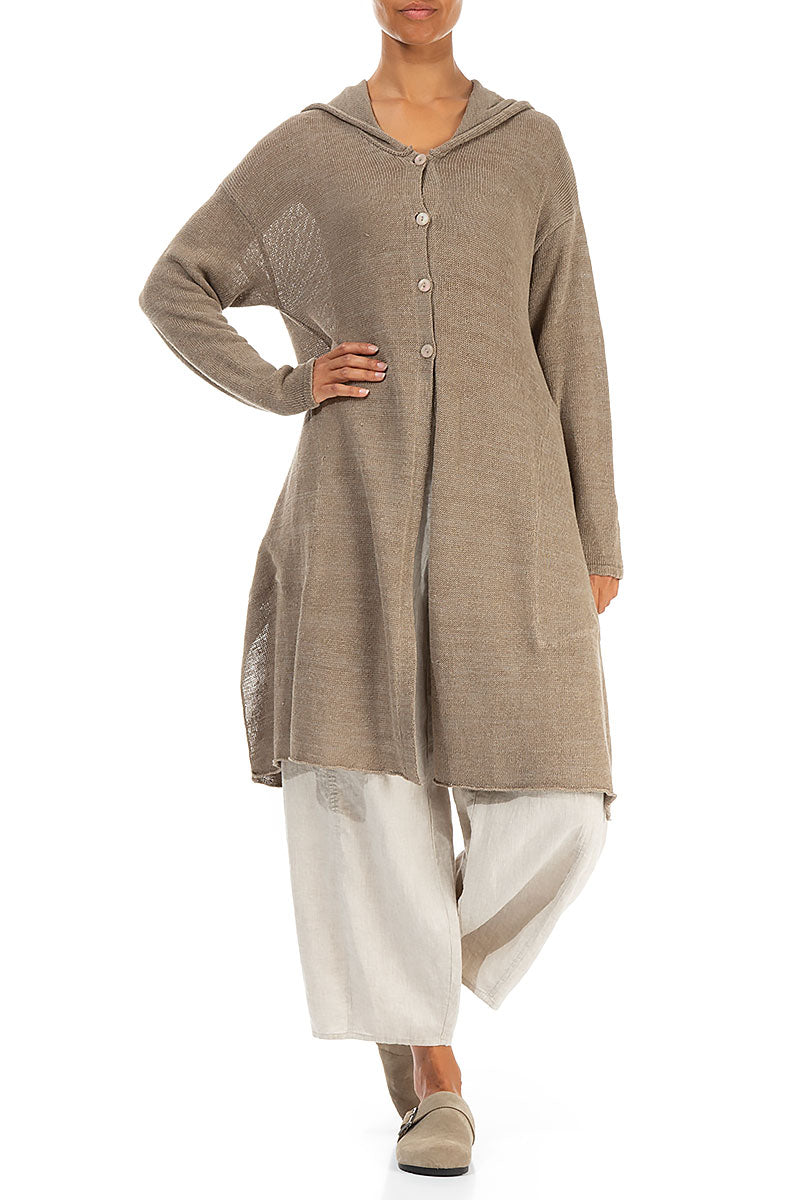 Hooded Beige Linen Cardigan 4