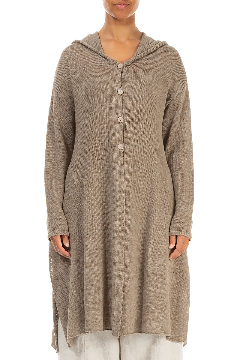 Hooded Beige Linen Cardigan 1
