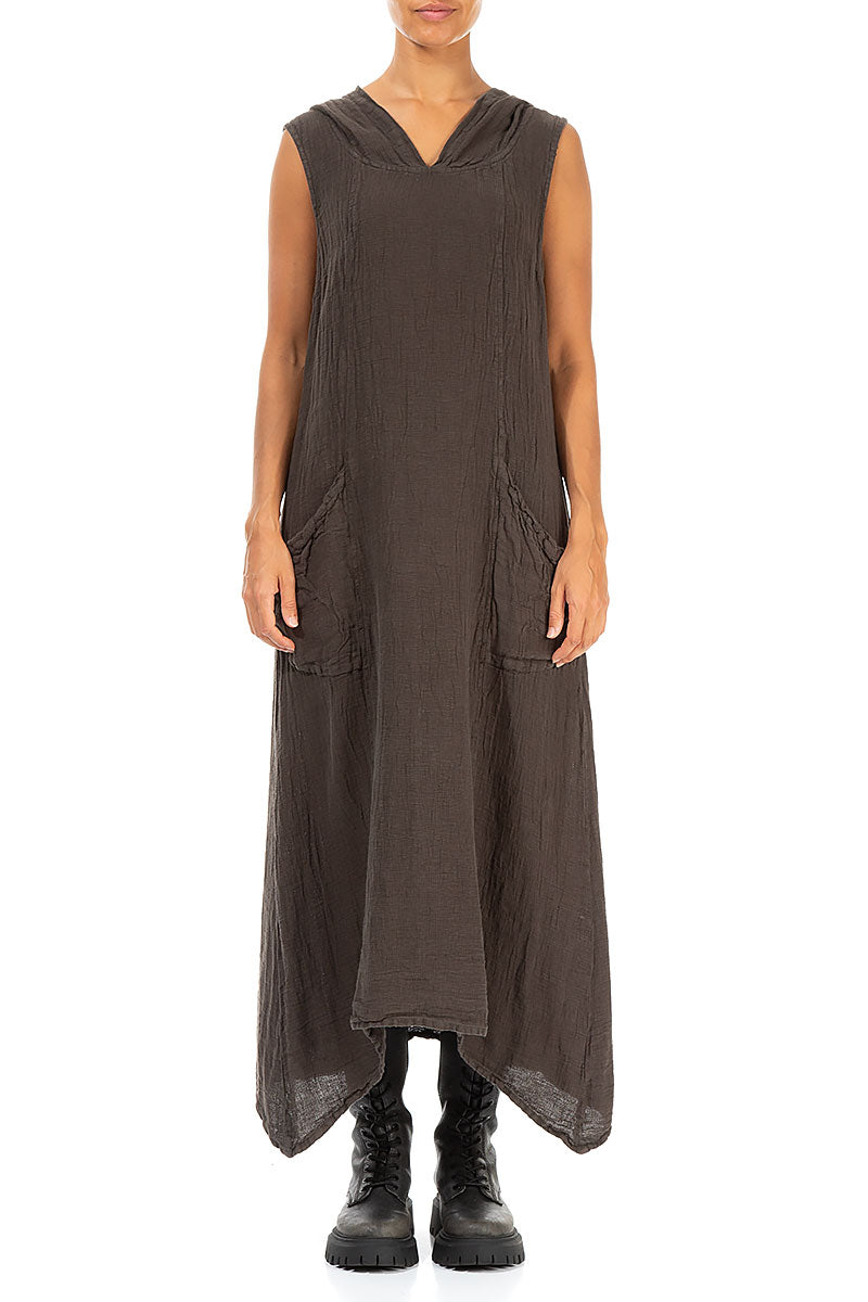 Hooded Dark Mocha Linen Dress 1