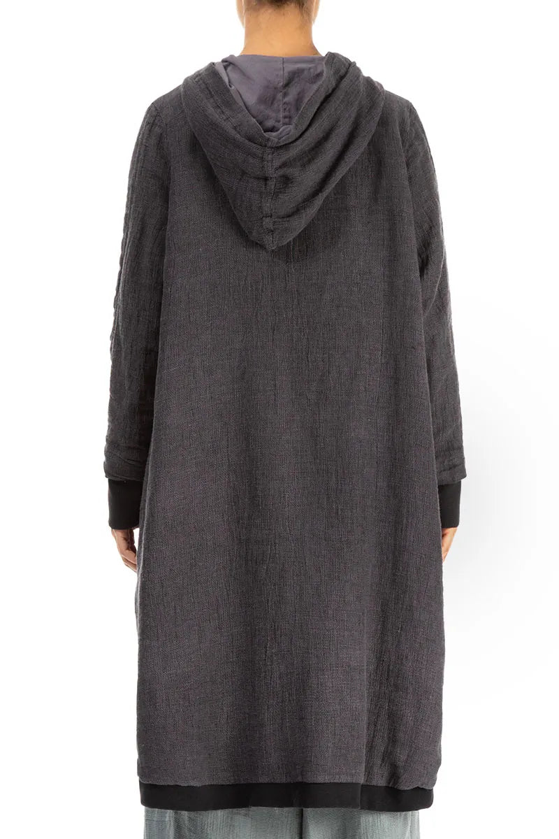 Hooded Grey Mélange Linen Jacket