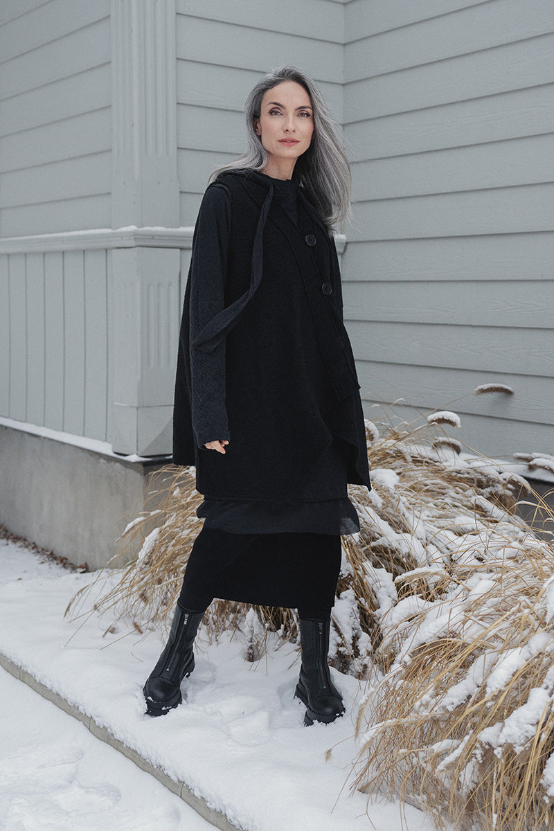 Hooded Grey Wavy Cotton Tunic 7