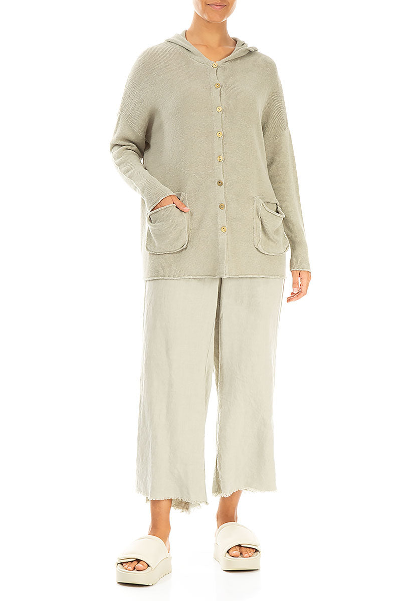Hooded Laurel Green Linen Cardigan 4