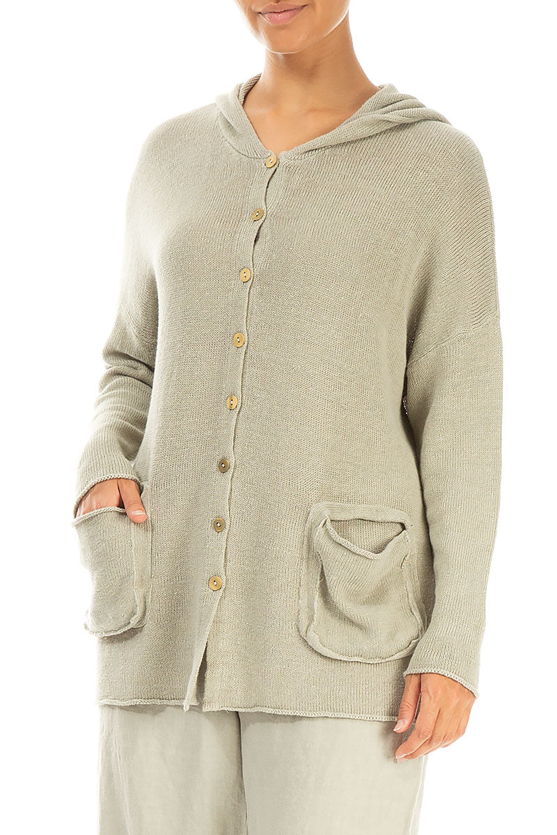 Hooded Laurel Green Linen Cardigan 3