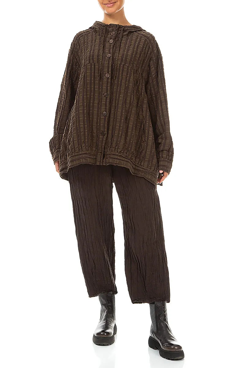 Hooded Loose Truffle Brown Linen Cotton Jacket 4