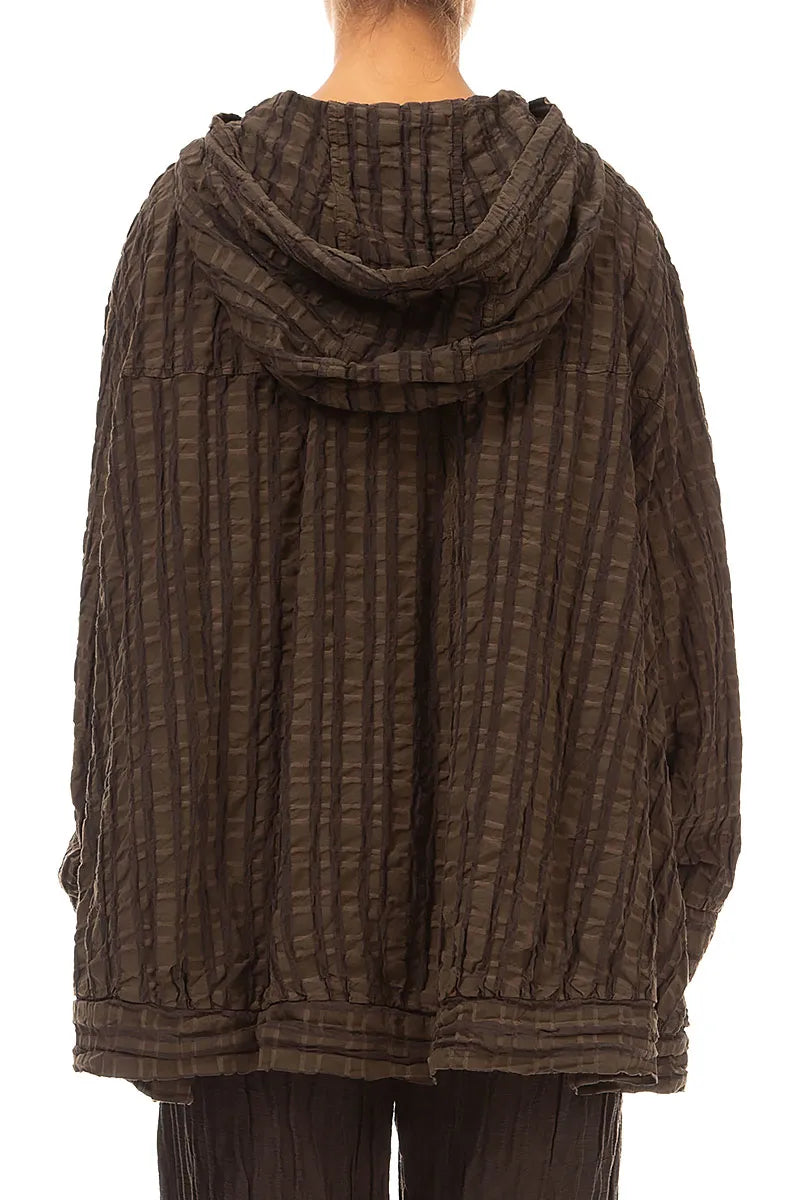 Hooded Loose Truffle Brown Linen Cotton Jacket 2