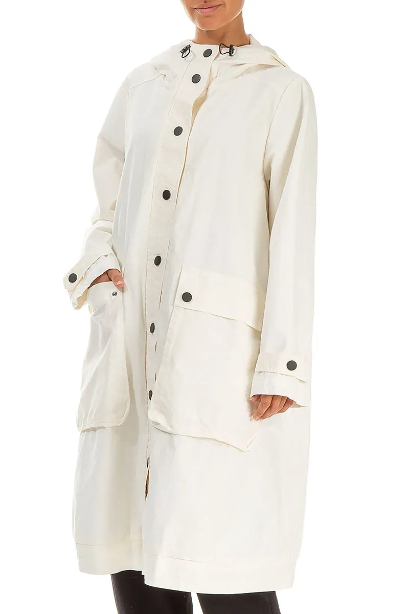 Manteau à capuche en coton blanc cassé