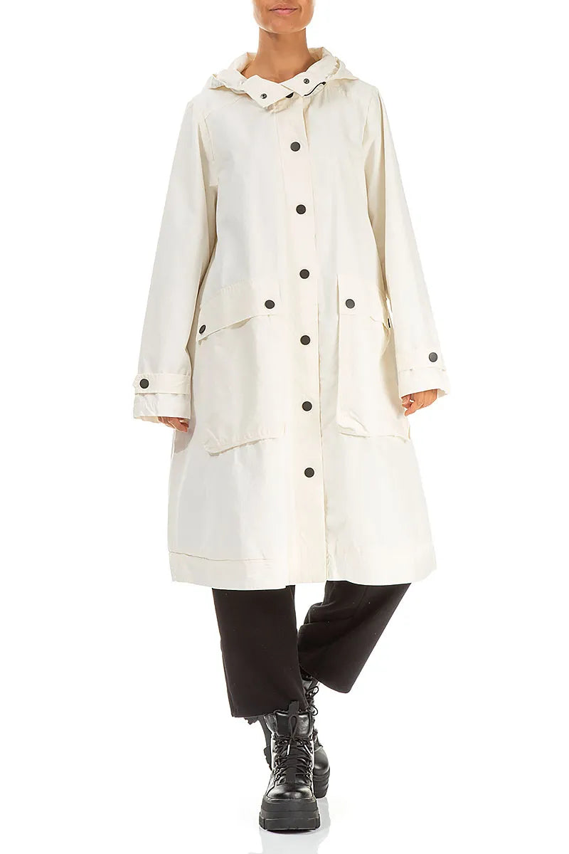 Manteau à capuche en coton blanc cassé