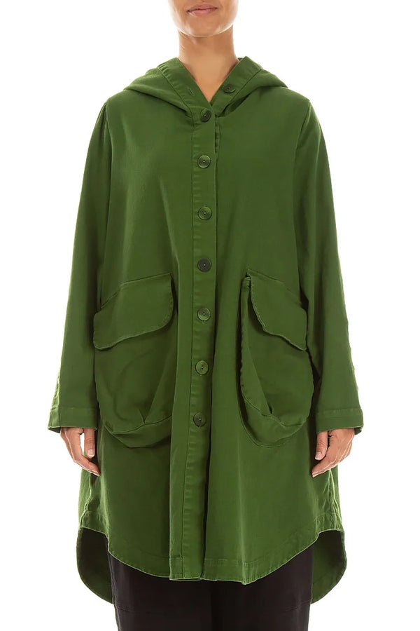 Hooded Shamrock Green Denim Cotton Coat 1