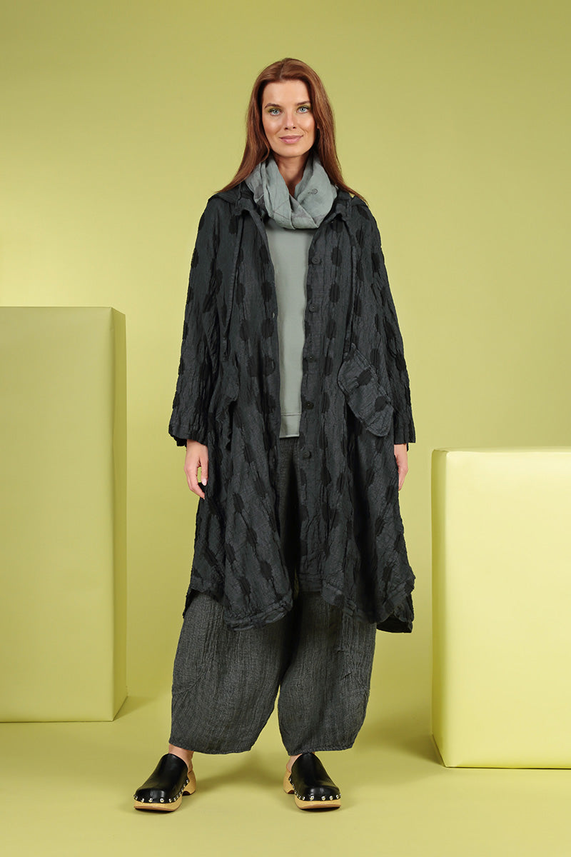 Hooded Textured Bubbles Graphite Linen Jacket 6