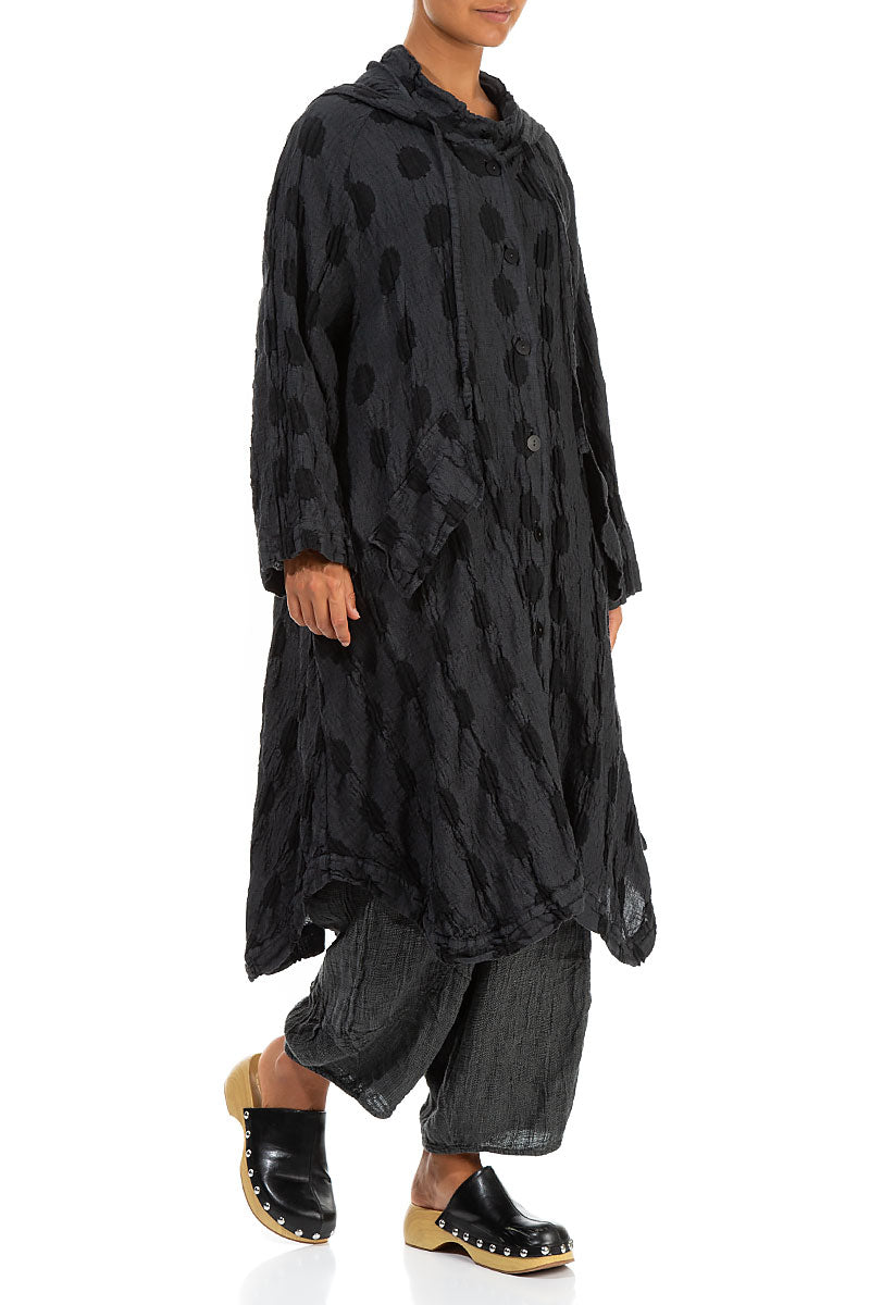 Hooded Textured Bubbles Graphite Linen Jacket 4