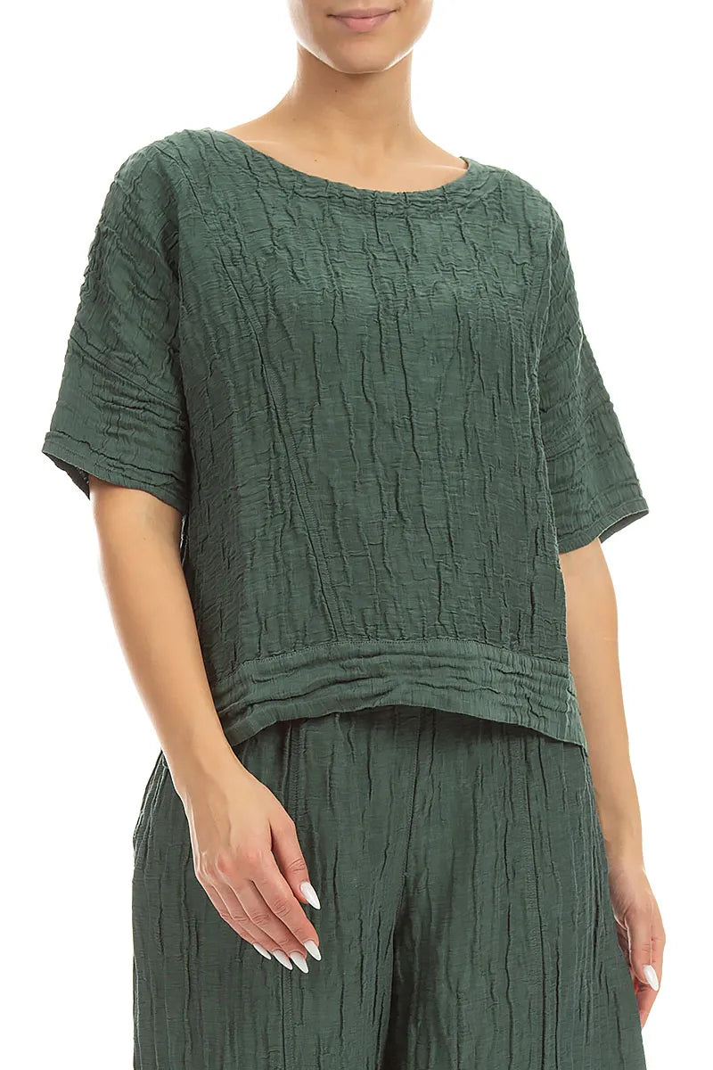 Horizontal Hem Crinkled Sage Silk Linen Blouse 3
