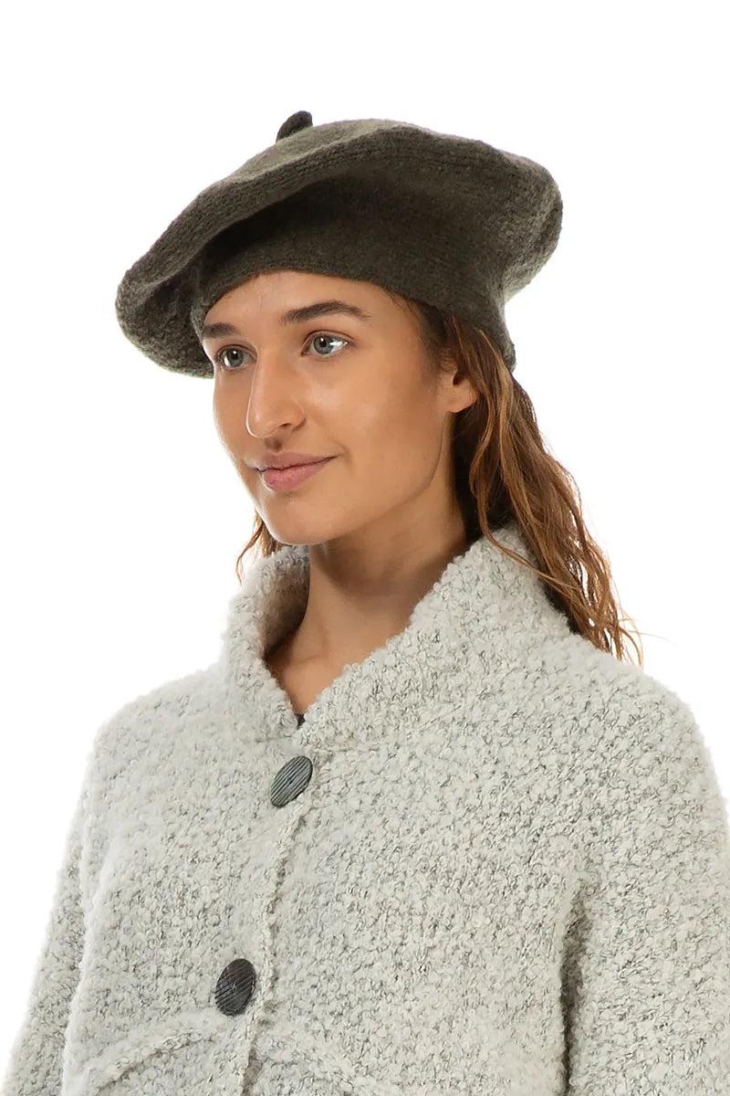Khaki Knitted Wool Beret 3