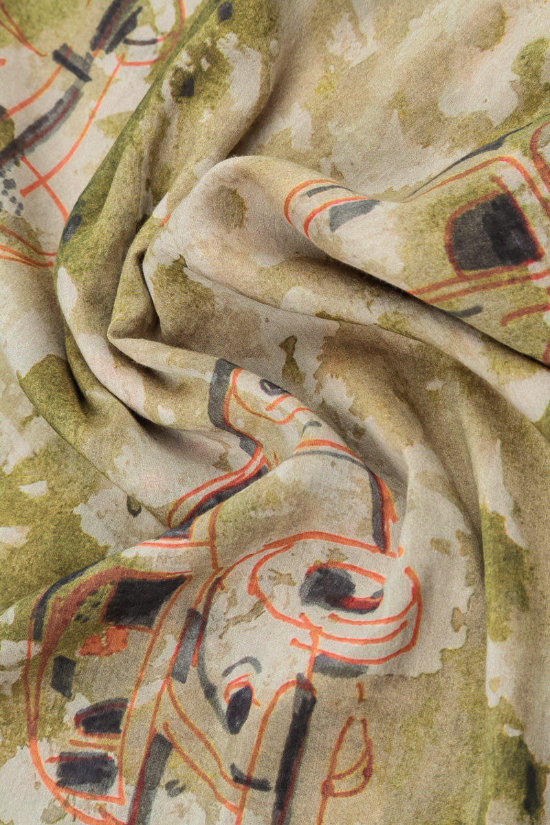 Khaki Retro Silk Cotton Scarf 4