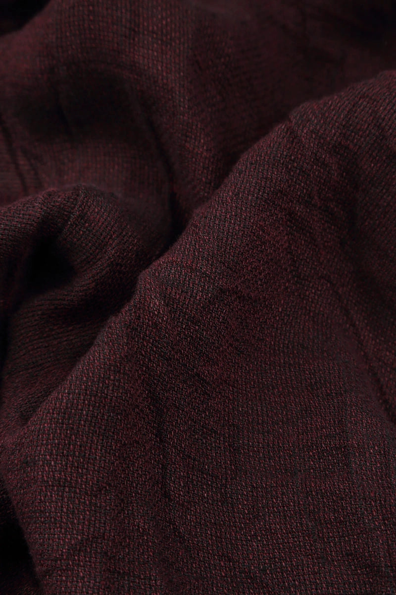 Flared V-Neck Dark Red Mélange Linen Dress 5