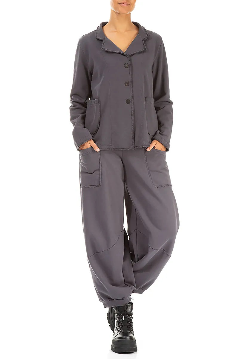 Large Pockets Graphite Cotton Trousers 4